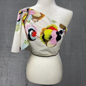 Zara Crop Top Womens XS Vibrant Floral Asymmetrical One Shoulder Coquette Resort